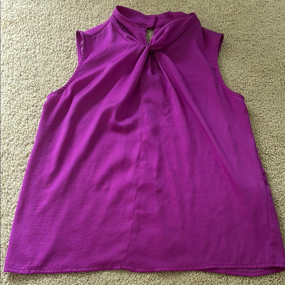 Banana Republic Pink and Purple Sleeveless Blouse with Tie Front
